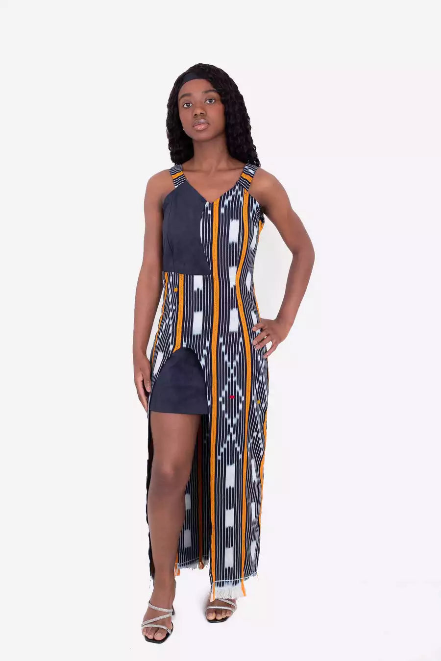 robe longue africaine en pagne baoulé de la cote d'ivoire