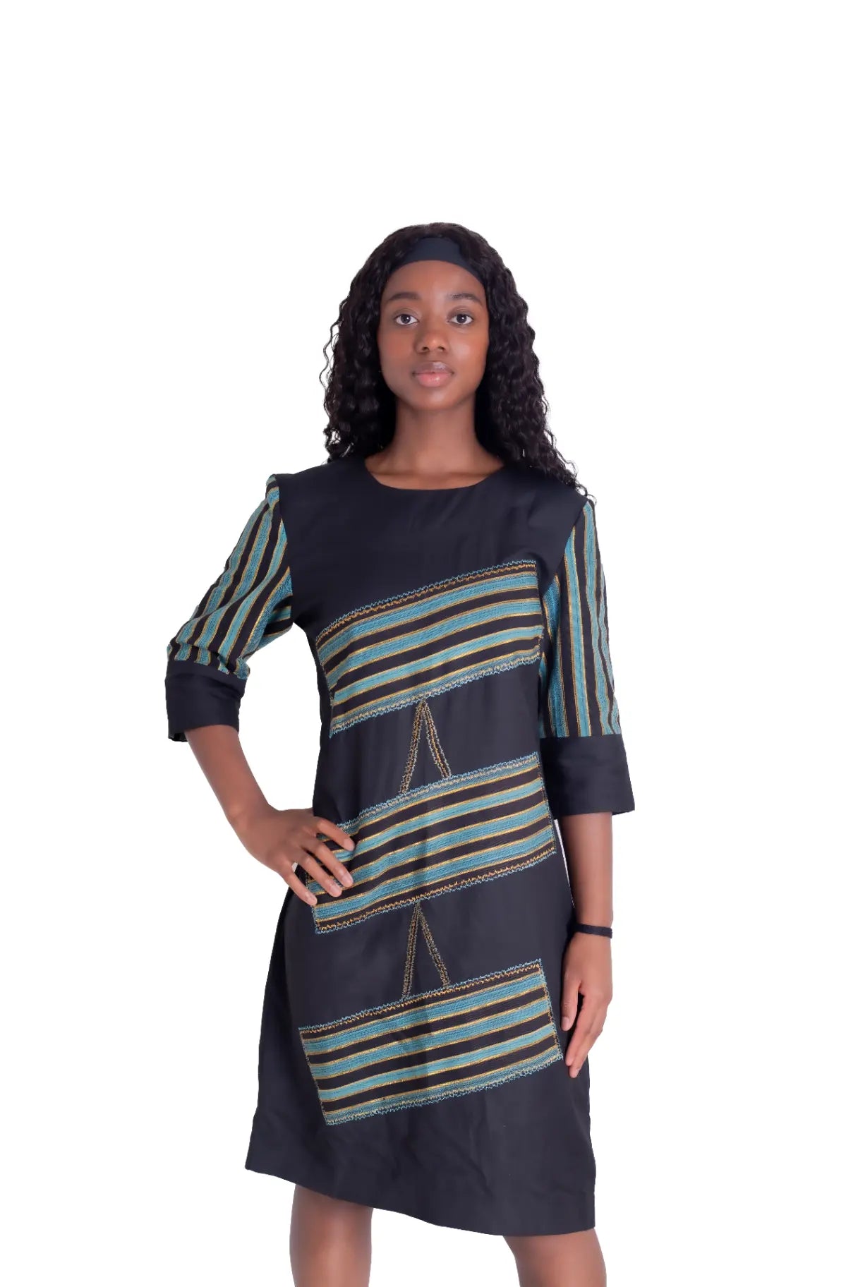 robe en kente du ghana vert et bleu