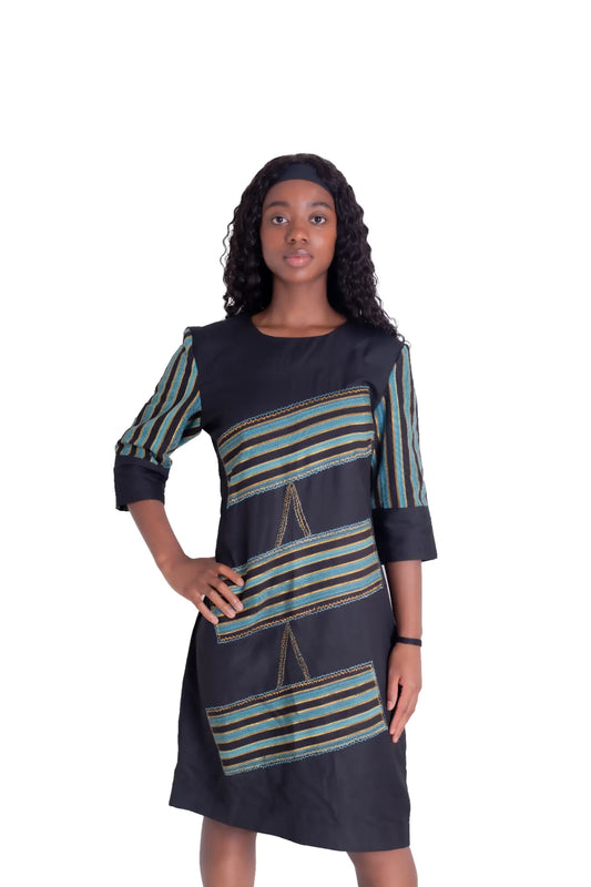 Robe en kente du ghana vert et bleu