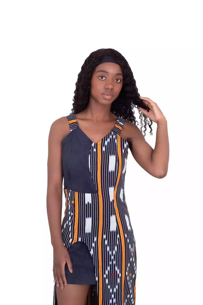 robe longue en pagne baoulé de la cote d'ivoire