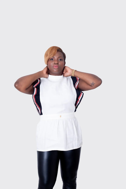 chemisier africain tablier en faso dan fani blanc