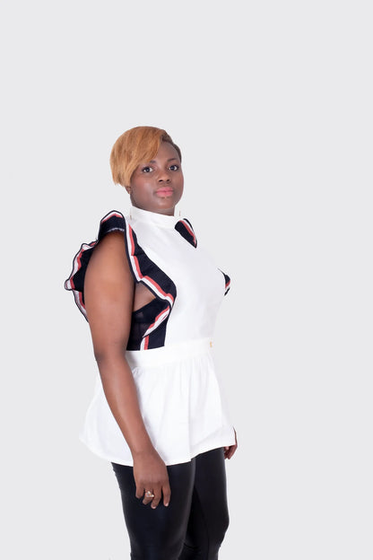 chemisier africain tablier en faso dan fani blanc 2