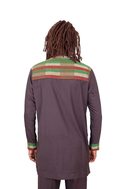 ensemble africain marron homme pagne kente togo